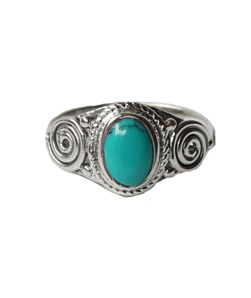 Sterling Silver Oval Stone Ring - Turquoise