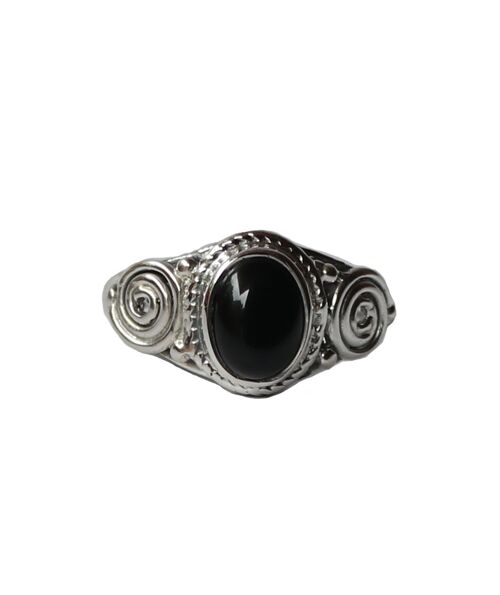 Sterling Silver Oval Stone Ring - Black Onyx