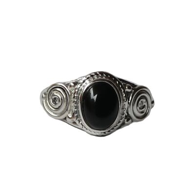 Sterling Silver Oval Stone Ring - Black Onyx