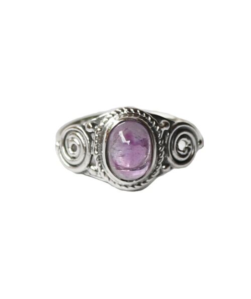 Sterling Silver Oval Stone Ring - Purple Amethyst