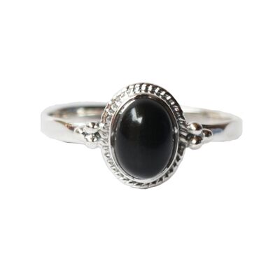 Filigree Oval Silver Ring with Stone - Black Onyx