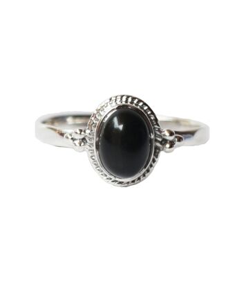 Bague Filigrane Ovale en Argent avec Pierre - Onyx Noir 1