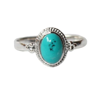 Filigree Oval Silver Ring with Stone - Turquoise