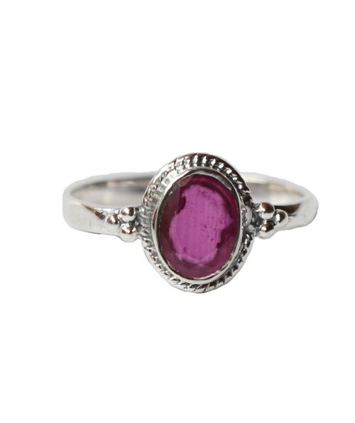 Filigree Oval Silver Ring with Stone - Pink Jade