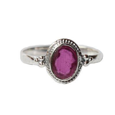 Filigree Oval Silver Ring with Stone - Pink Jade