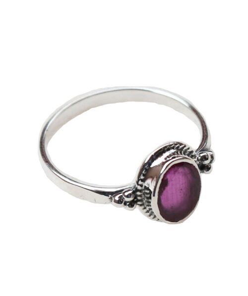 Filigree Oval Silver Ring with Stone - Purple Amethyst
