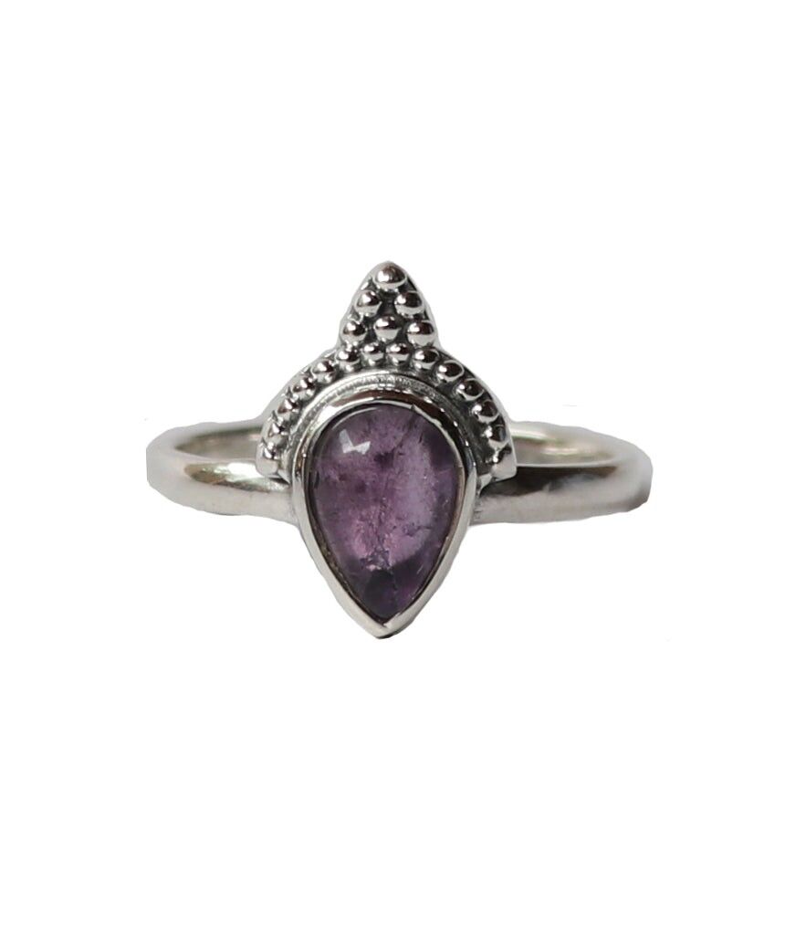 Sterling Silber Teardrop Ring mit Stein - Lila Amethyst