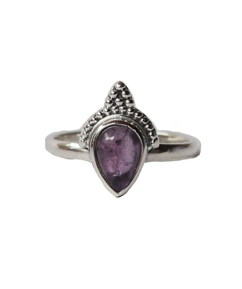 Sterling Silver Teardrop Ring with Stone - Purple Amethyst
