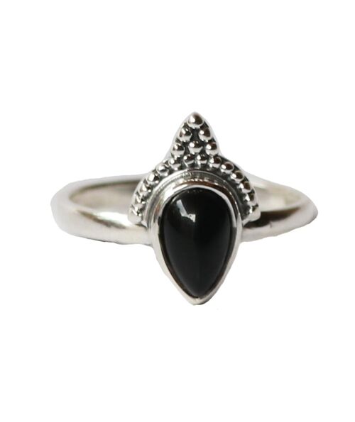 Sterling Silver Teardrop Ring with Stone - Black Onyx
