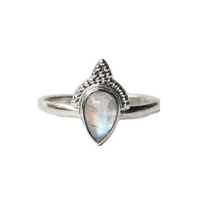 Sterling Silver Teardrop Ring with Stone - Moonstone
