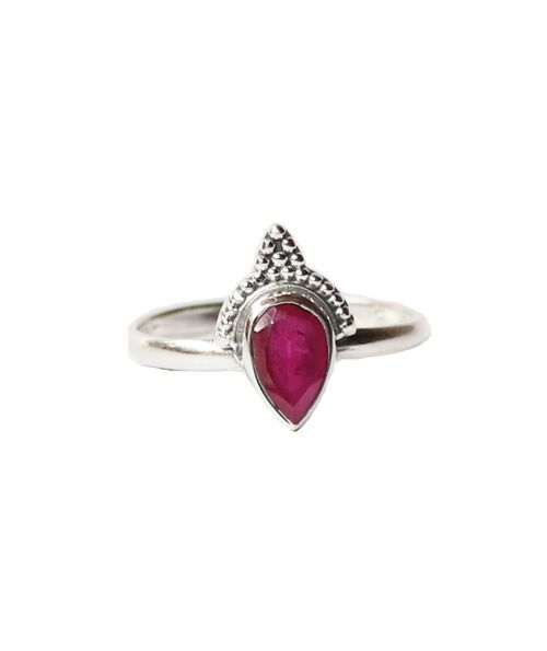 Sterling Silver Teardrop Ring with Stone - Pink Jade