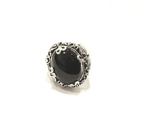 Precious Silver Rings with Colored Stone - Black