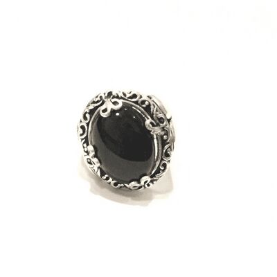 Precious Silver Rings with Colored Stone - Black