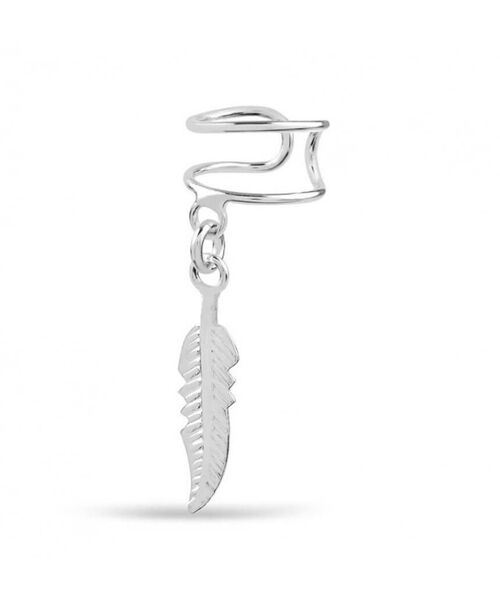 Sterling Silver Earcuff with Hanging Jewels - Feather