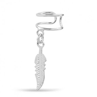 Earcuff de Plata de Ley con Joyas Colgantes - Pluma