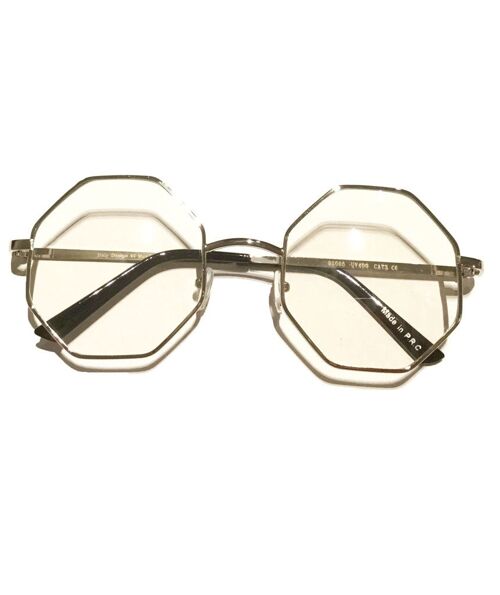 Clear Octagonal Sunglasses - Silver