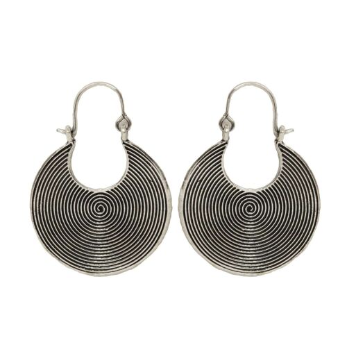 Round Earrings with Spiral Design - Silver