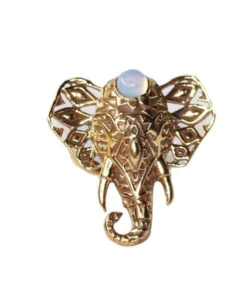 Elephant Head Ring - Gold with Stone