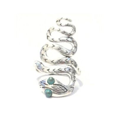 Adjustable Snake Ring - Silver & Turquoise