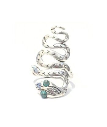 Bague Serpent Ajustable - Argent & Turquoise 1