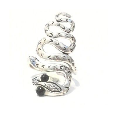 Adjustable Snake Ring - Silver & Black