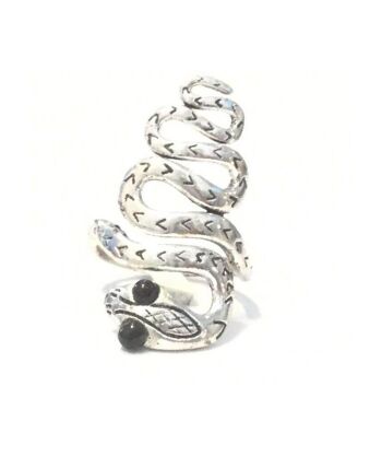 Bague Serpent Réglable - Argent & Noir 1