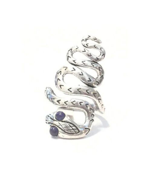 Adjustable Snake Ring - Silver & Blue
