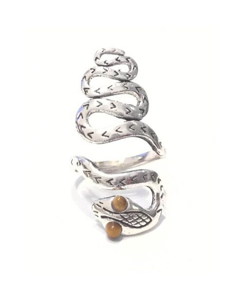 Adjustable Snake Ring - Silver & Brown
