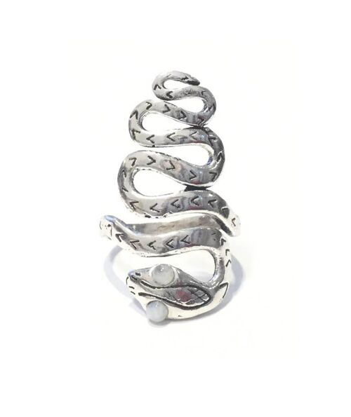 Adjustable Snake Ring - Silver & White