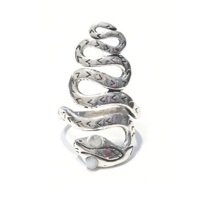 Anillo Serpiente Ajustable - Plata y Blanco