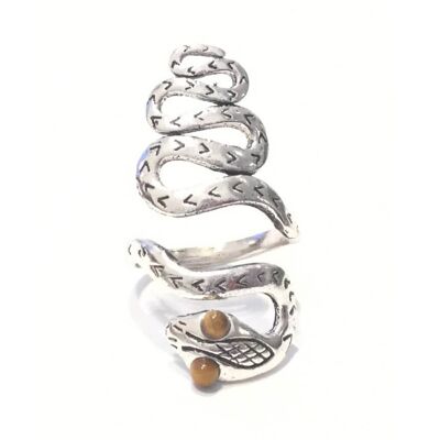 Anello serpente regolabile - argento e marrone