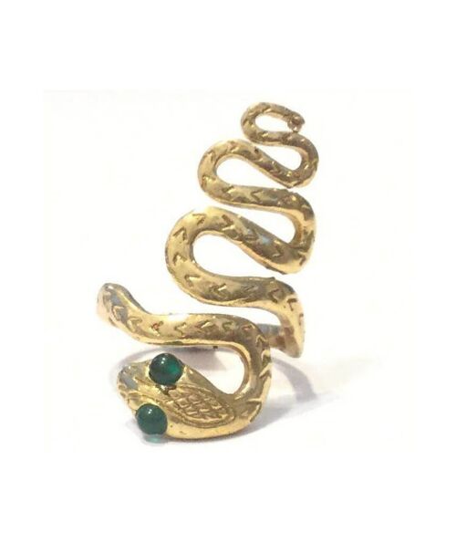 Adjustable Snake Ring - Gold & Green