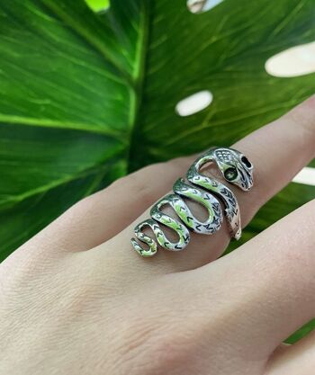 Bague Serpent Ajustable - Doré & Vert 8