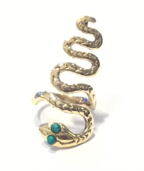 Adjustable Snake Ring - Gold & Turquoise