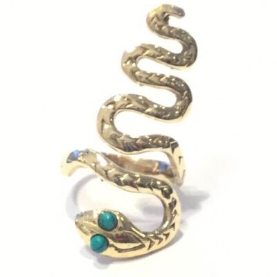 Anello serpente regolabile - oro e turchese