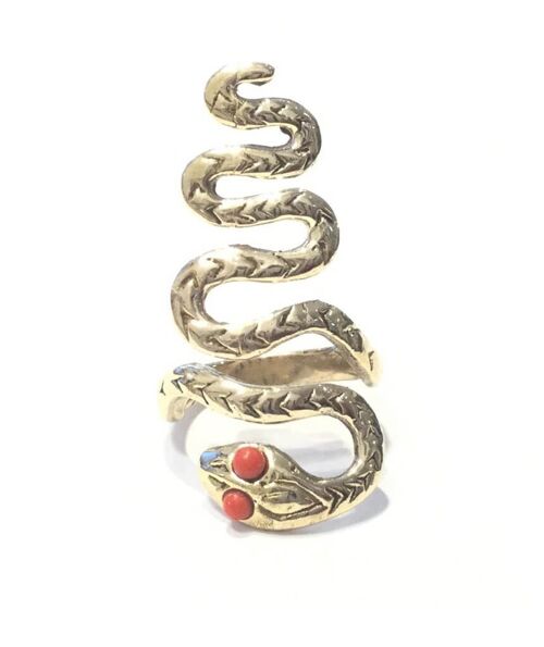 Adjustable Snake Ring - Gold & Red