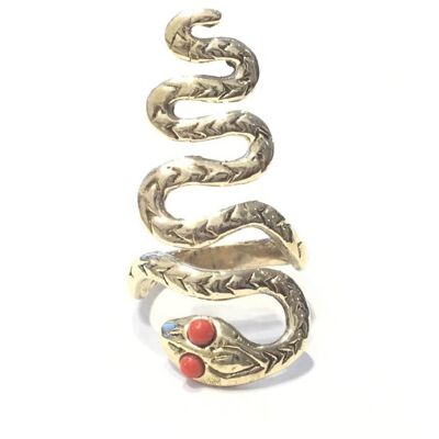 Anillo Serpiente Ajustable - Dorado y Rojo