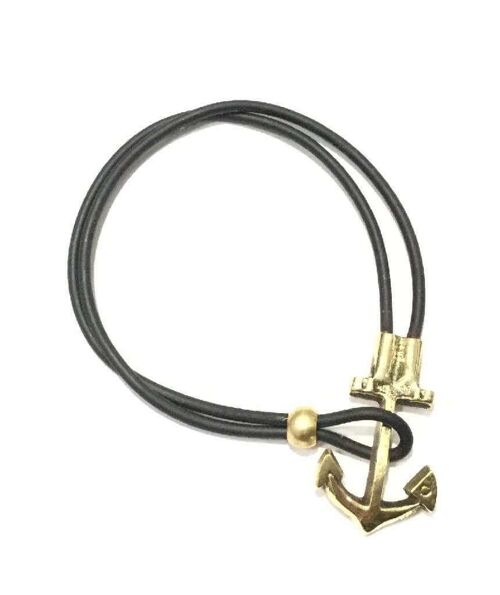 Gold Anchor Leather Bracelet - Anchor