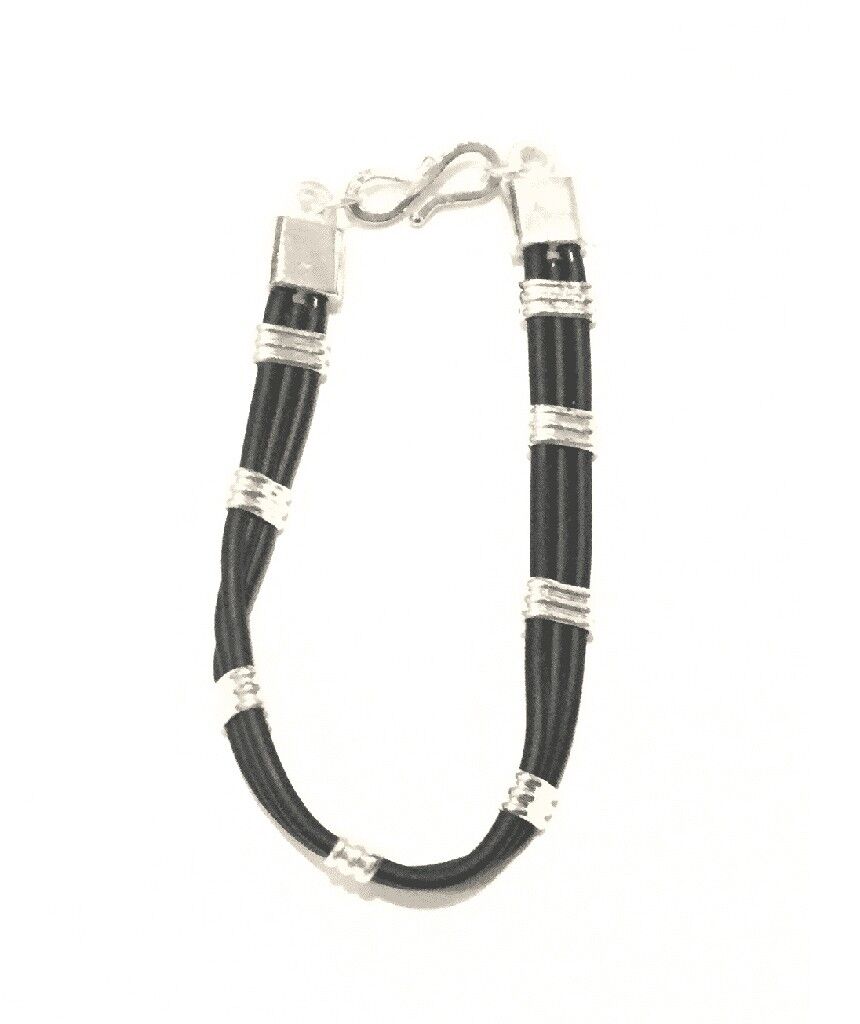 Leather Bracelet with Accents - Silver