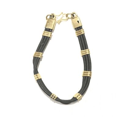 Leather Bracelet with Accents - Gold