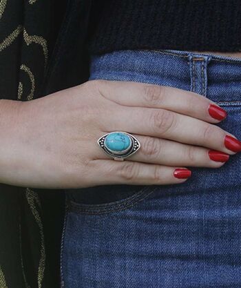 Bague Boho avec Pierre - Argent & Bleu 3