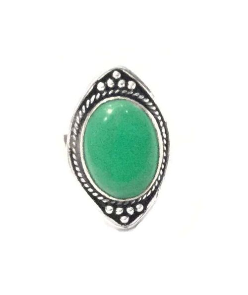 Boho Ring with Stone - Silver & Green