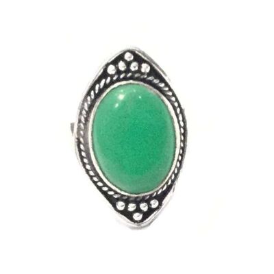 Boho Ring with Stone - Silver & Green