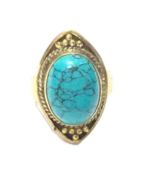 Boho Ring with Stone - Gold & Turquoise