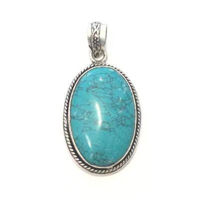 Silver Stone Pendant - Turquoise Oval