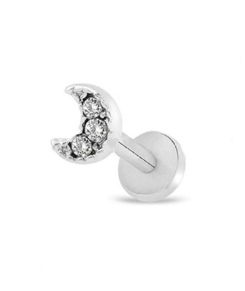 Surgical Steel Tragus Piercing with Gems - Silver Moon