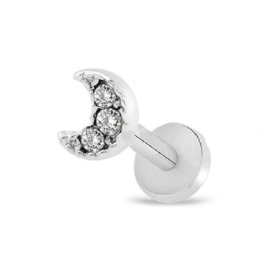 Surgical Steel Tragus Piercing with Gems - Silver Moon