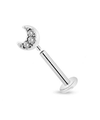 Piercing Tragus Acier Chirurgical avec Gemmes - Lune d'Argent 5