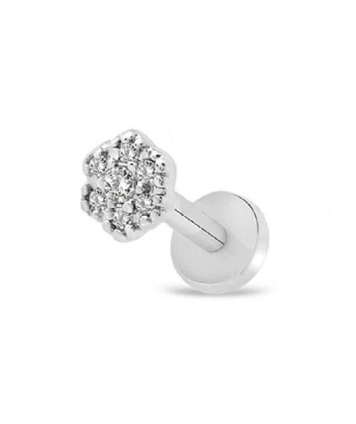 Surgical Steel Tragus Piercing with Gems - Silver Small Flower