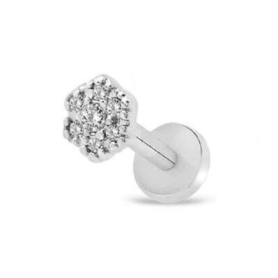 Surgical Steel Tragus Piercing with Gems - Silver Small Flower